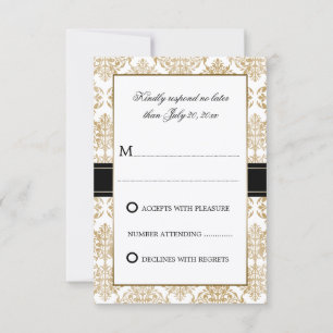 Elegant Gold Flourish and Damask RSVP Card