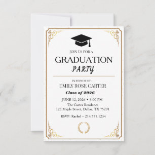 Elegant Gold Flourish Black Graduation Party  Invitation