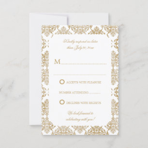 Elegant Gold Flourish Damask RSVP Invitation