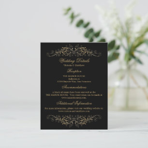 Elegant Gold Flourish Damask Wedding Details Invitation