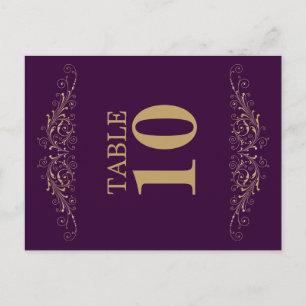 Elegant Gold Flourish Eggplant Table Number Postcard