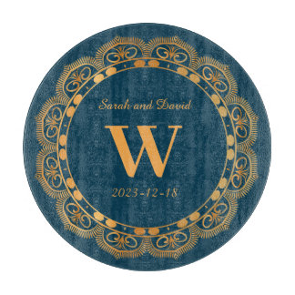 Elegant Gold Flourish Monogram Wedding Anniversary Cutting Board