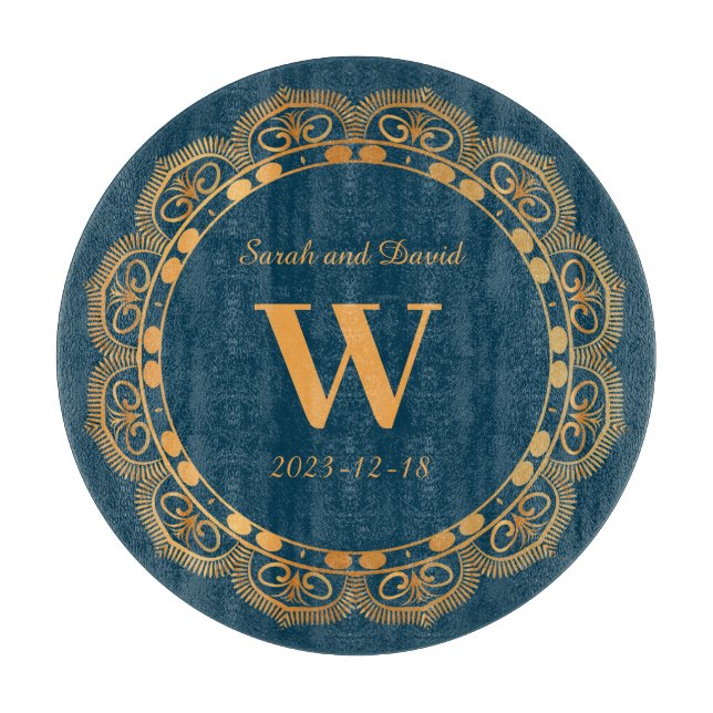 Elegant Gold Flourish Monogram Wedding Anniversary Cutting Board (Front)