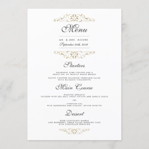 Elegant Gold Flourish Wedding Dinner Menu