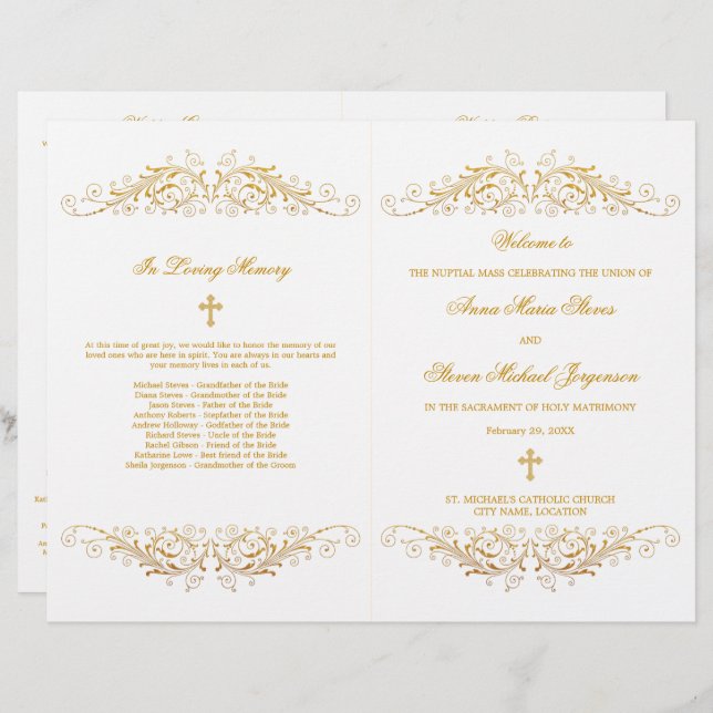 Elegant Gold Flourish Wedding Program (Front/Back)