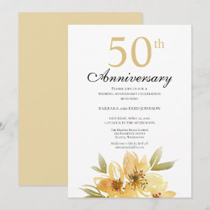 Elegant Gold Flower 50th Anniversary Party Invitat Invitation