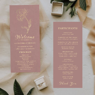 Elegant Gold Flower Chic Typography Wedding Programme