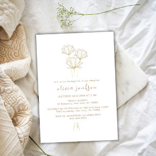 Elegant Gold Flower Christening Girl Baptism  Invitation