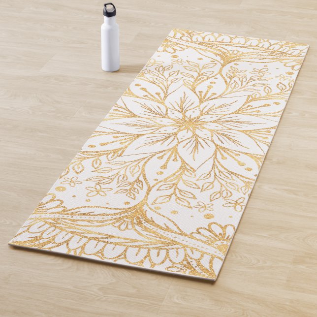 Elegant Gold Flower Mandala White Design Yoga Mat (In Situ)