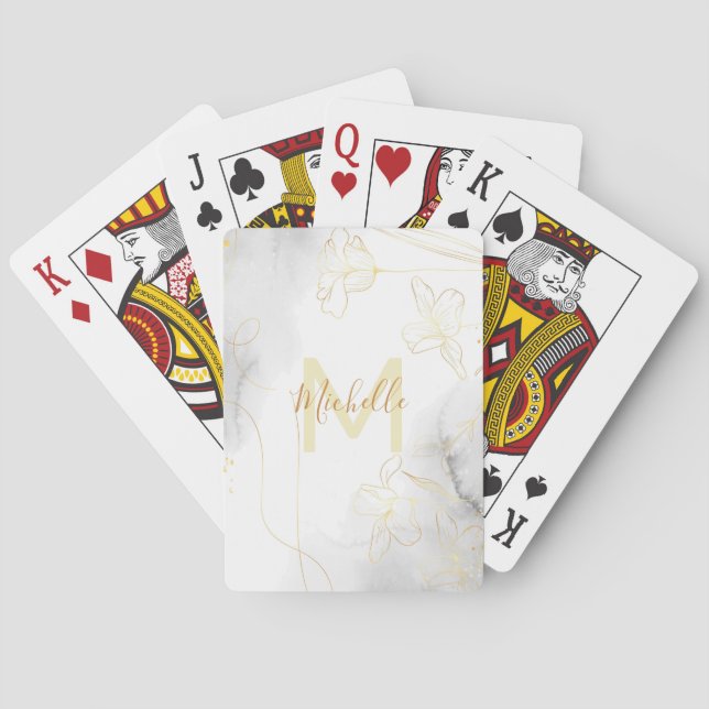 Elegant Gold flower | Monogram Playing Cards (Back)