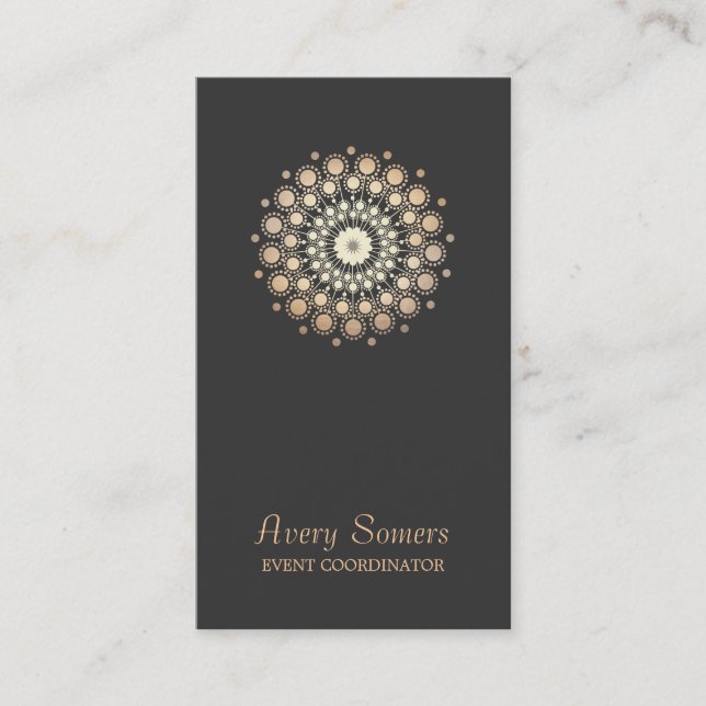 Elegant Gold Flower Motif Event Planner Black Business Card (Front)