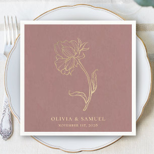 Elegant Gold Flower Typography Dusty Rose Wedding Napkin