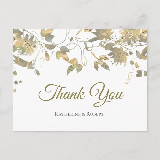 Elegant Gold Flower Vine Thank You Postcard (Front)