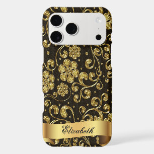 Elegant Gold Flowers,Black -Personalised