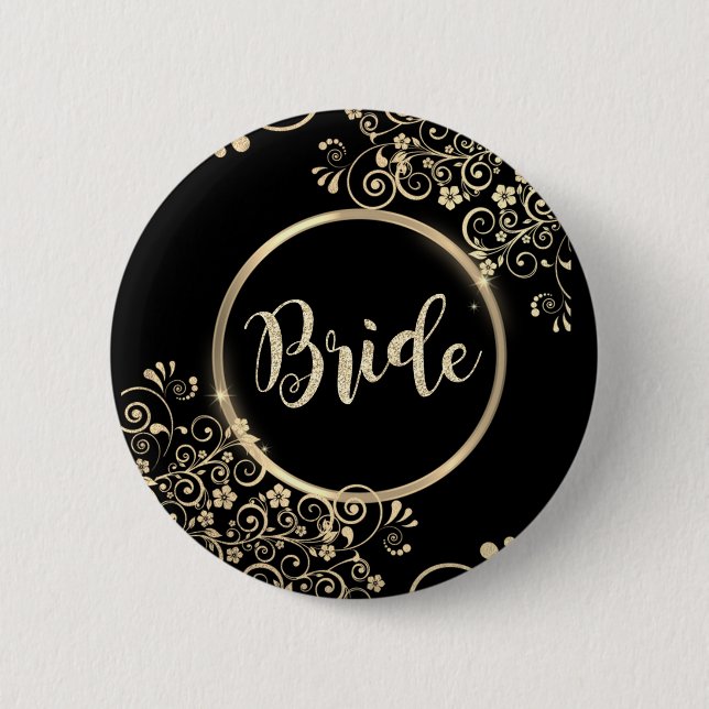 Elegant Gold Flowers Glitter 6 Cm Round Badge (Front)