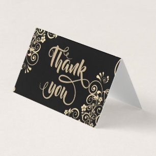 Elegant Gold Flowers Glittery Thank You Card