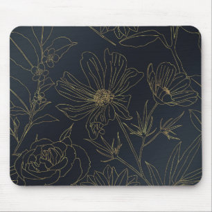 Elegant Gold Flowers outlines Blue gradient design Mouse Mat