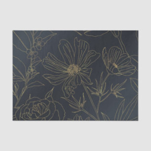 Elegant Gold Flowers outlines Blue gradient design Tissue Paper