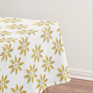 Elegant gold flowers pattern white tablecloth