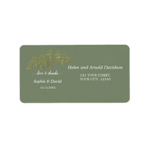 Elegant Gold Flowers Sage Green Wedding Return Label