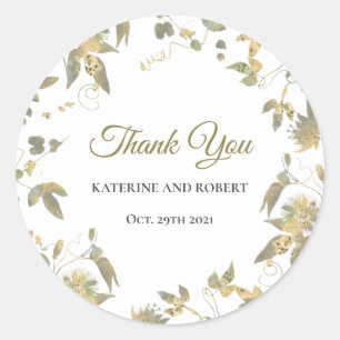 Elegant Gold Flowers Vine Wedding Classic Round Sticker