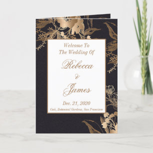 Elegant Gold Flowery Roses Buds Wedding Folded Programme