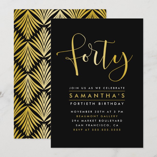 Elegant Gold Foil 40th Birthday Party Invitation (Front/Back)