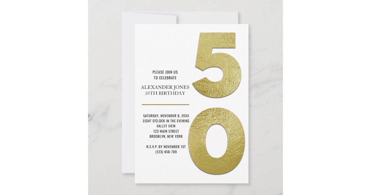 Elegant Gold Foil 50th Birthday Invitation Zazzle