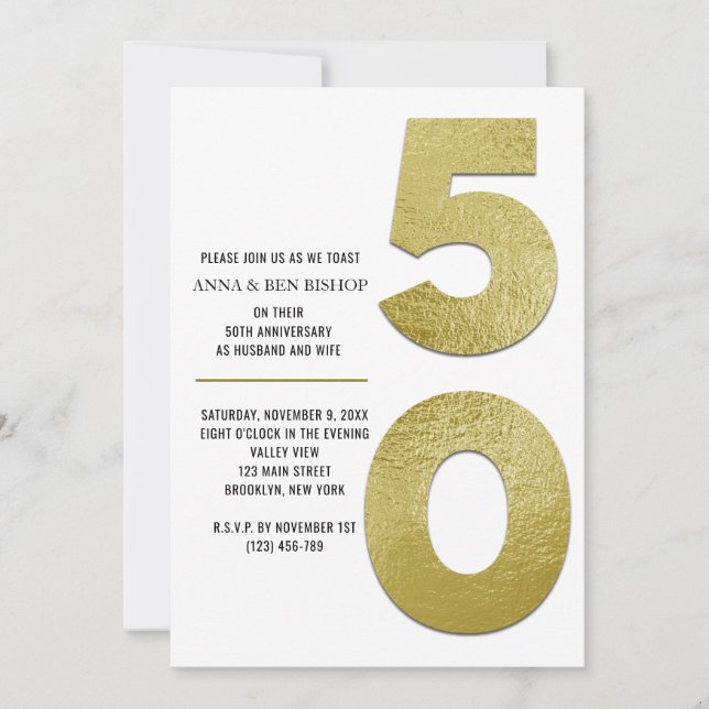Elegant Gold Foil 50th Wedding Anniversary Invitation (Front)