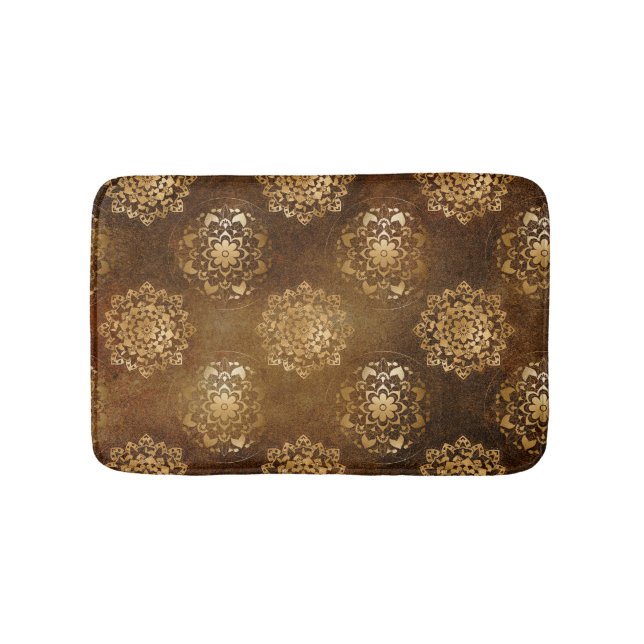Elegant Gold Foil and Black Indian Mandala Bath Mat (Front)