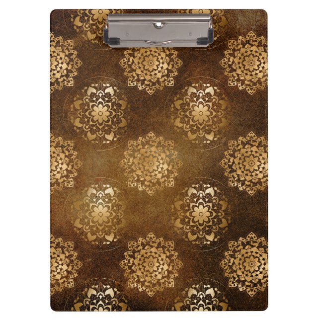 Elegant Gold Foil and Black Indian Mandala Clipboard (Front)