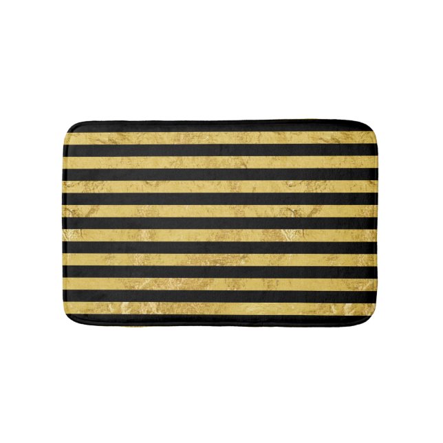 Elegant Gold Foil and Black Stripe Pattern Bath Mat (Front)