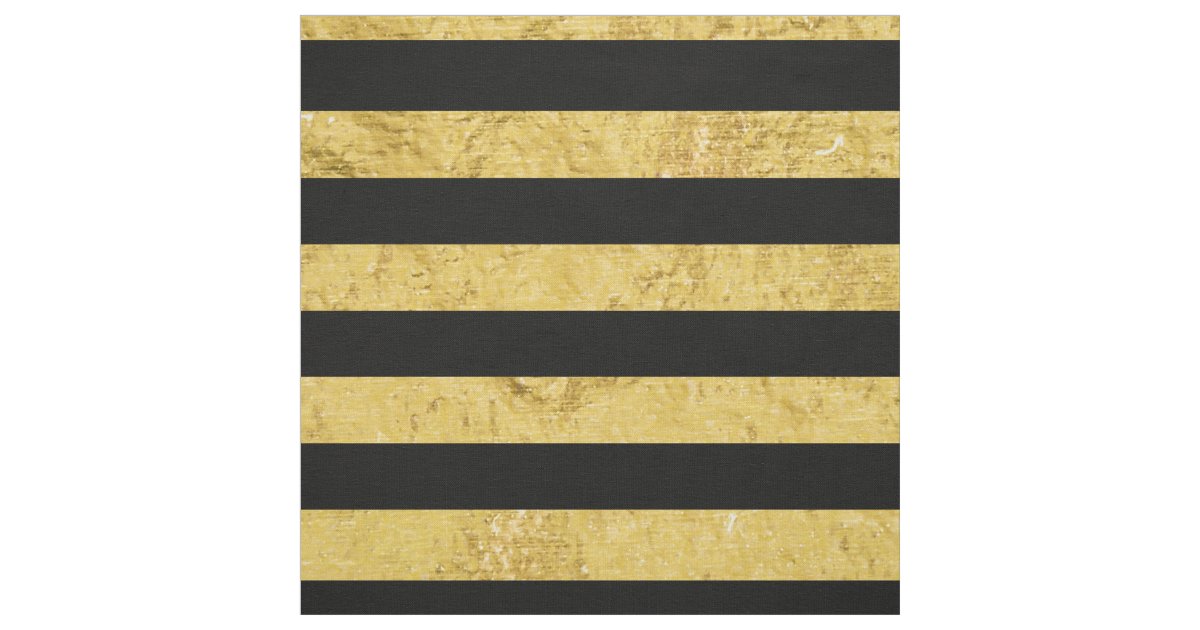 Elegant Gold Foil and Black Stripe Pattern Fabric Zazzle