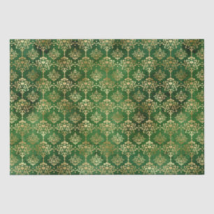 Elegant gold foil and green vintage damask pattern tissue paper