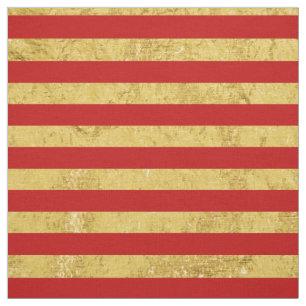 Elegant Gold Foil and Red Stripe Pattern Fabric