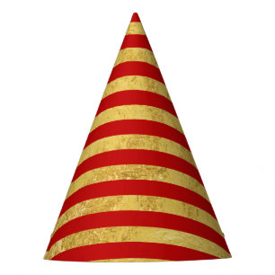 Elegant Gold Foil and Red Stripe Pattern Party Hat