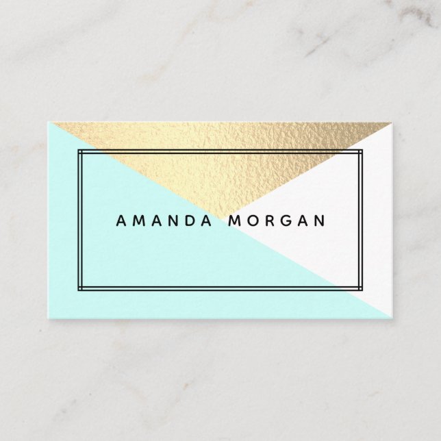 Elegant Gold Foil & Aqua Modern Geometric Style Business Card (Front)