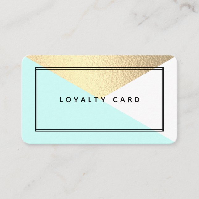 Elegant Gold Foil & Aqua Modern Geometric Style Loyalty Card (Front)