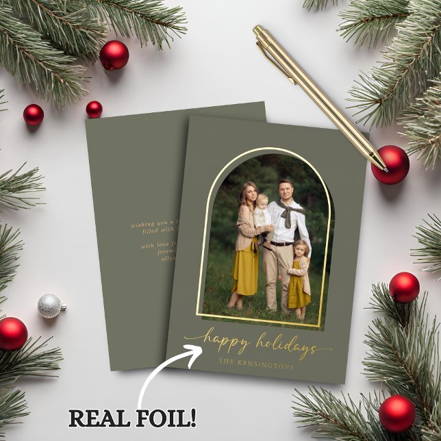 Elegant Gold Foil Arch Green Gold Holiday Photo (Elegant Gold Foil Arch Green Gold Holiday Photo Card)