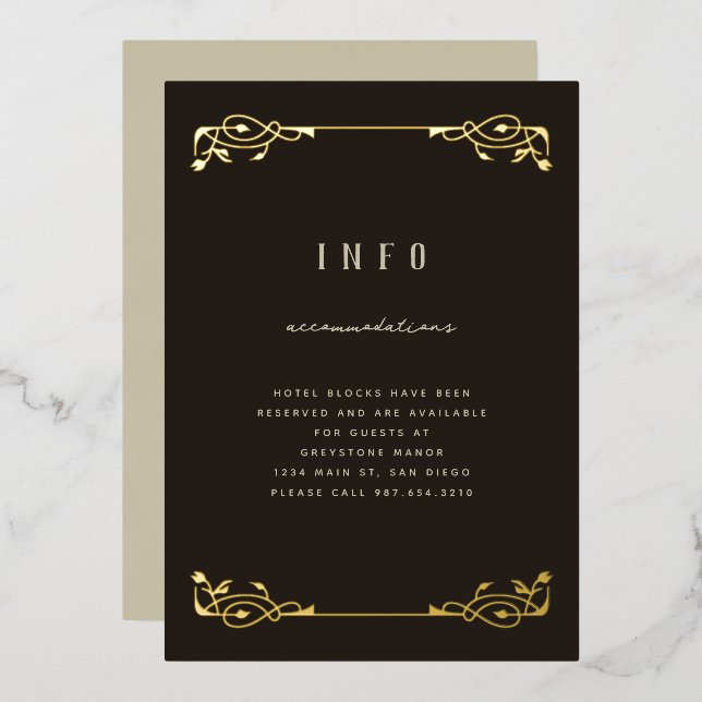 Elegant Gold Foil Art Nouveau Foil Invitation (Front/Back)