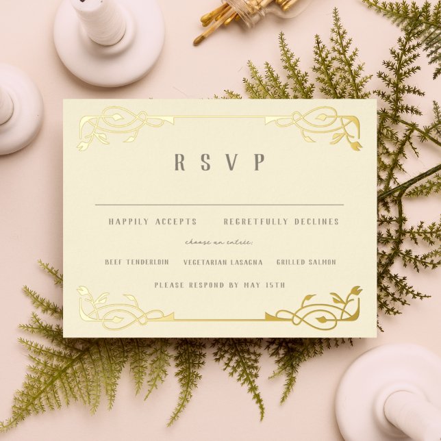 Elegant Gold Foil Art Nouveau RSVP Foil Invitation Postcard (Creator Uploaded)