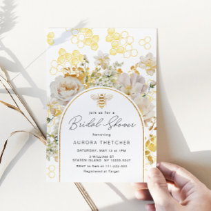 Elegant gold foil bee bridal shower invitation