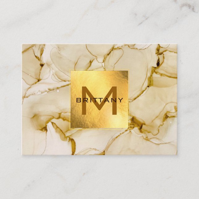 Elegant Gold Foil Beige Brown Abstract Business Card (Front)