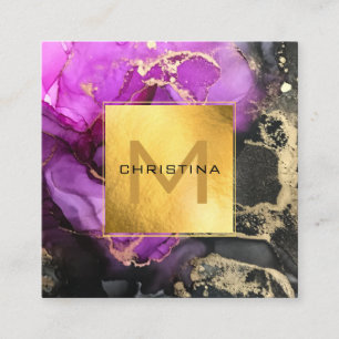 Elegant Gold Foil Black and Purple Ethereal DIY Square Business Card