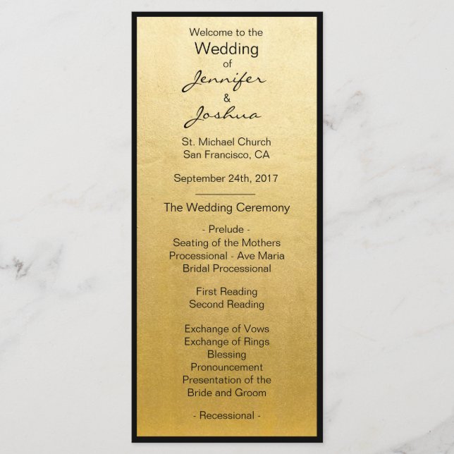 Elegant Gold Foil Black Design Wedding Programs Programme (Front)