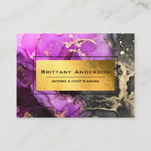 Elegant Gold Foil Black Purple Marbleised Custom Business Card