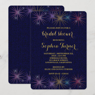 Elegant Gold Foil Blue Glitter Bridal Shower Invitation