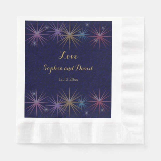Elegant Gold Foil Blue Glitter Wedding Napkin (Front)
