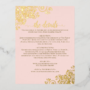 Elegant Gold Foil Blush Pink Wedding Details Card