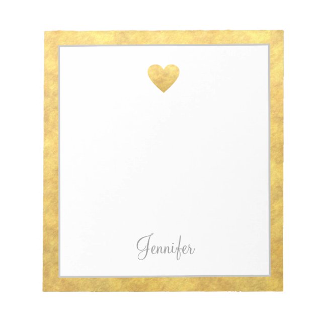 Elegant Gold Foil Border Heart Modern Script Notepad (Front)